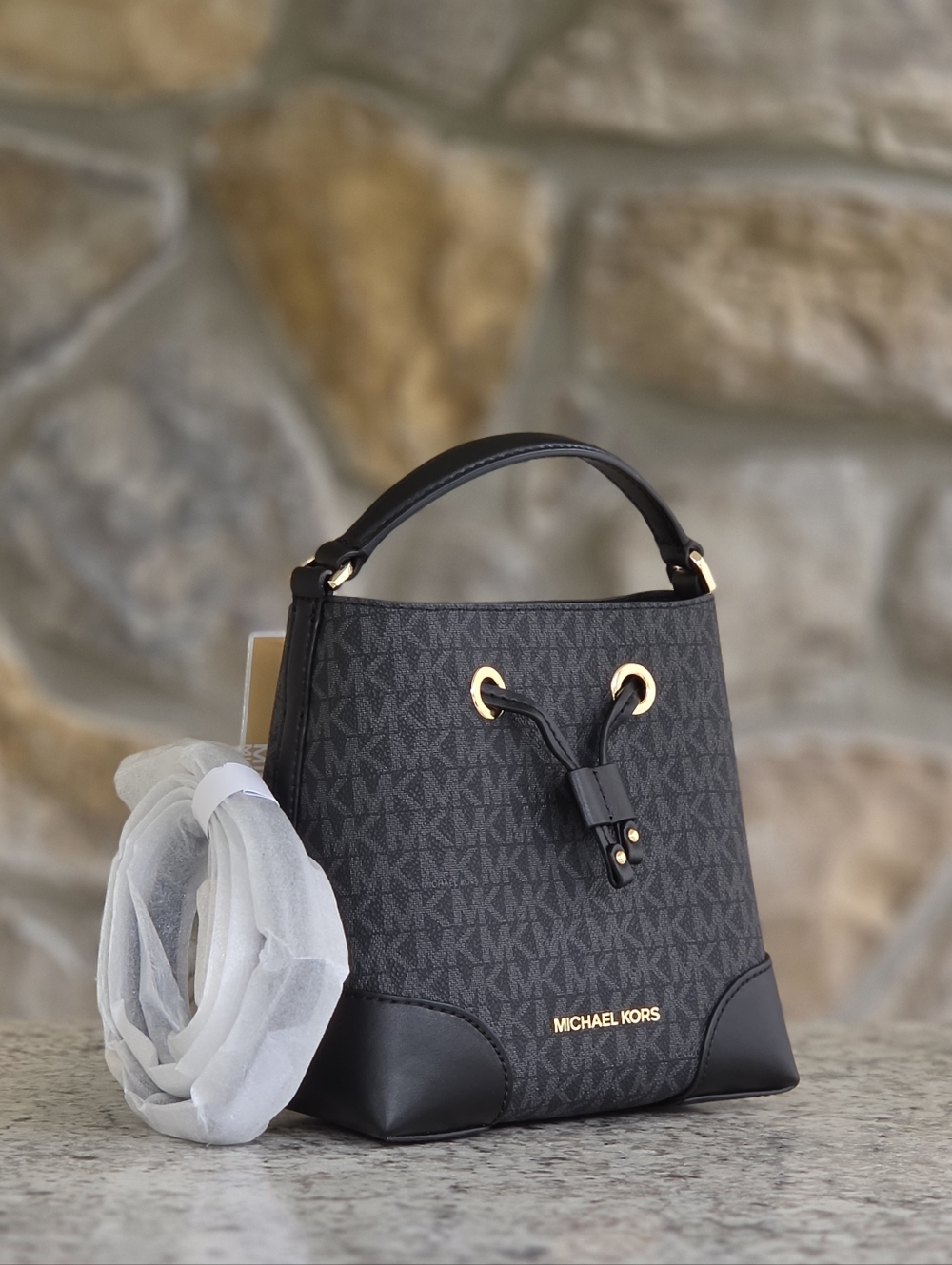 Michael Kors Mercer Bucket Logo Small Black Crossbody